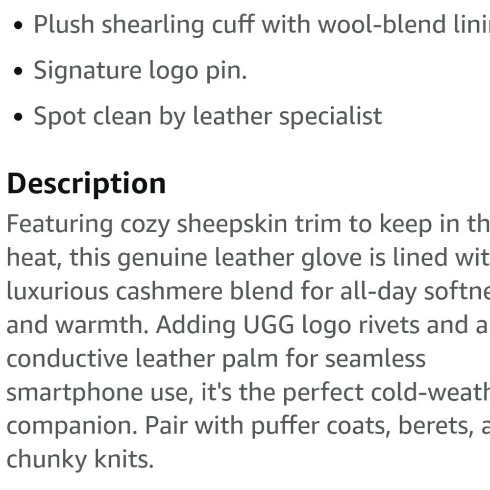 Ugg‎ Fabric Leather Tech Shorty Glove
